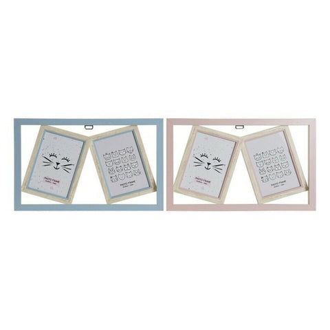 Fotorahmen DKD Home Decor S3011509 Kristall Blau Rosa Papier Eisen Kätzchen PS Grundlegend (2 Stück)