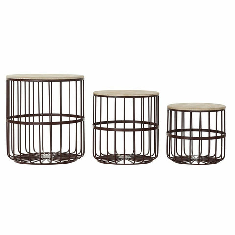 Set mit 3 Tischen DKD Home Decor Braun Holz Metall Granatrot (3 pcs) (40 x 40 x 45 cm)
