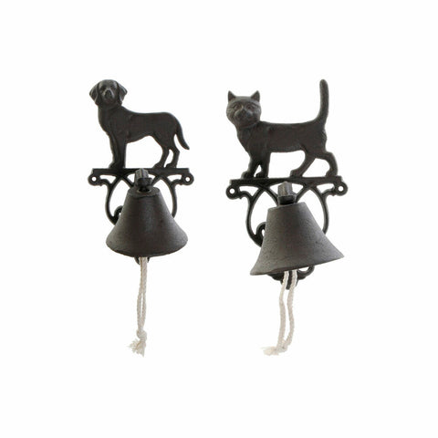 Glocke DKD Home Decor Hund Katze 14 x 15 x 24 cm Braun Schnur Dunkelbraun (2 Stück)