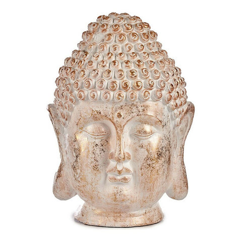 Dekorative Gartenfigur Buddha Kopf Gold Weiß Polyesterharz (31,5 x 50,5 x 35 cm)