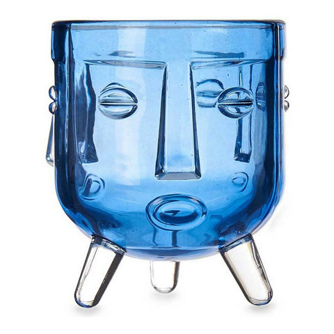 Kerzenschale Gesicht Kristall Blau (7,8 x 8,8 x 7,8 cm)