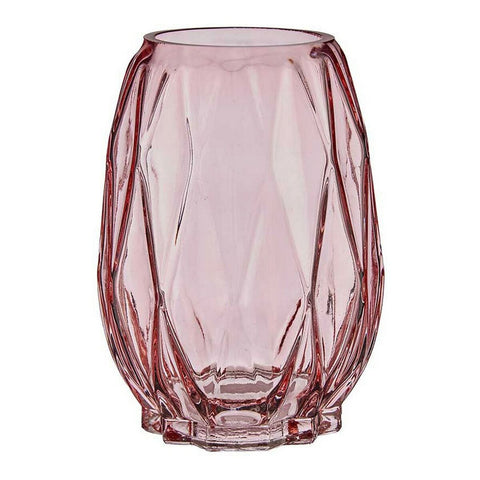 Vase Schnitzerei Rhombusse Kristall Rosa (13,5 x 19 x 13,5 cm)